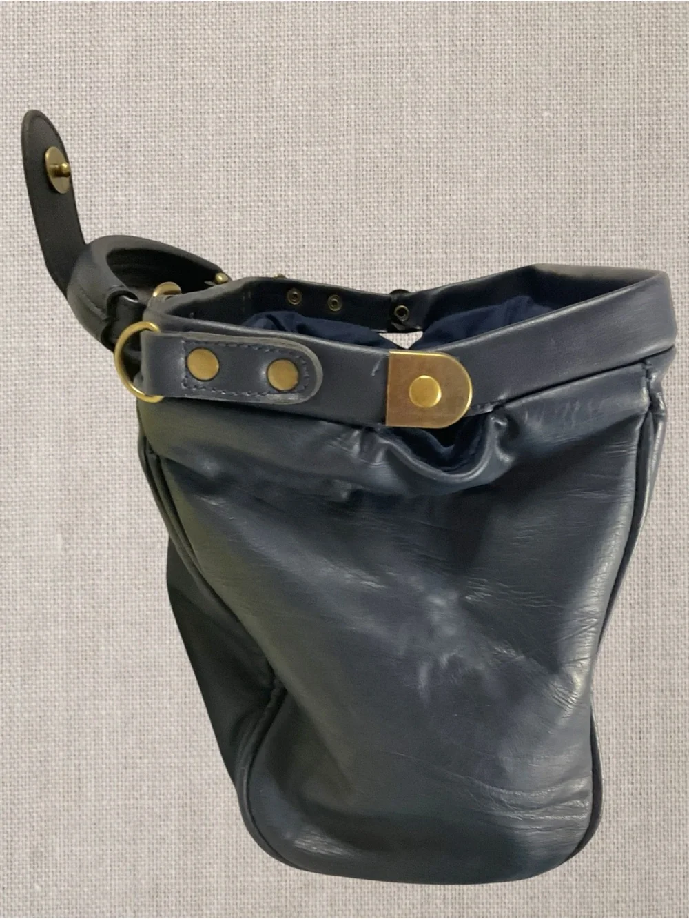 Vintage Capezio Doctor-Style Crossbody Handbag Navy Blue Faux Leather